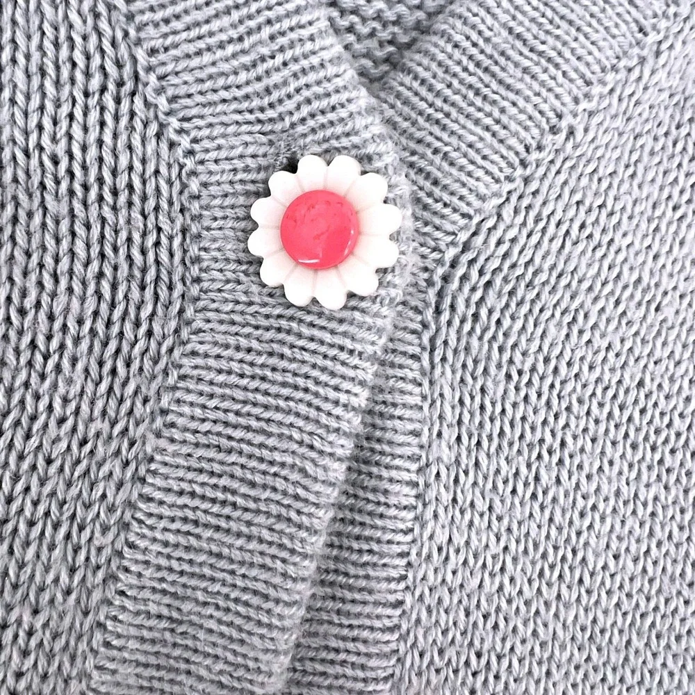 Sanrio Cinnamoroll Blue Knit Cardigan Embroidered Flowers‎ Button Front Women SM